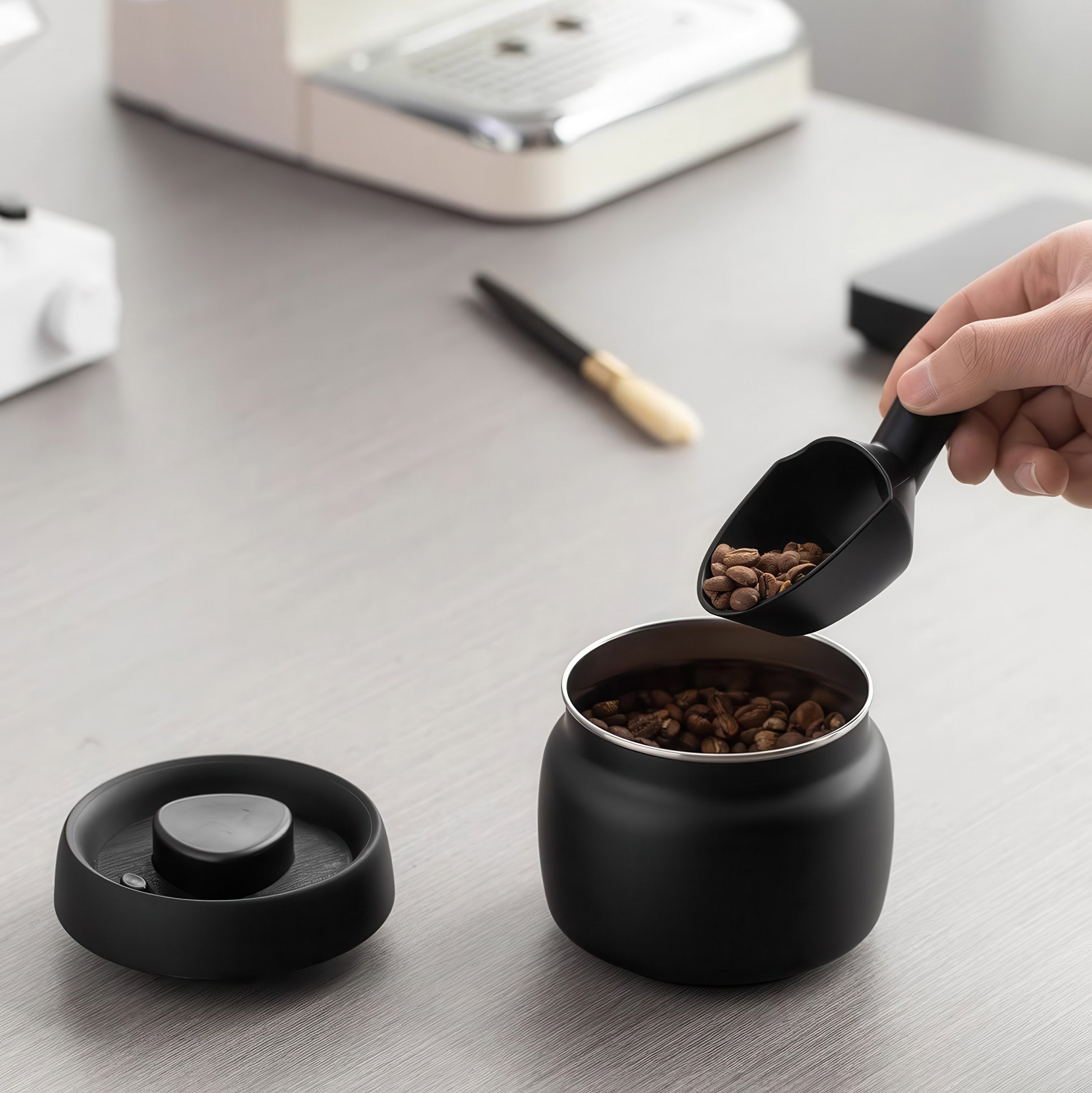 Black Coffee Bean Storage Canister - Shop Coffee Hobby
