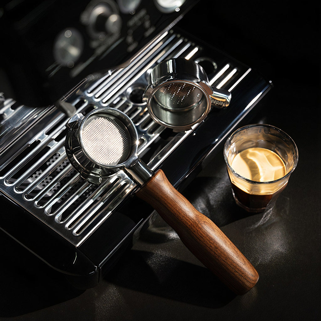 Stainless Steel Bottomless Portafilter with Walnut Handle - Shop Coffee Hobby
