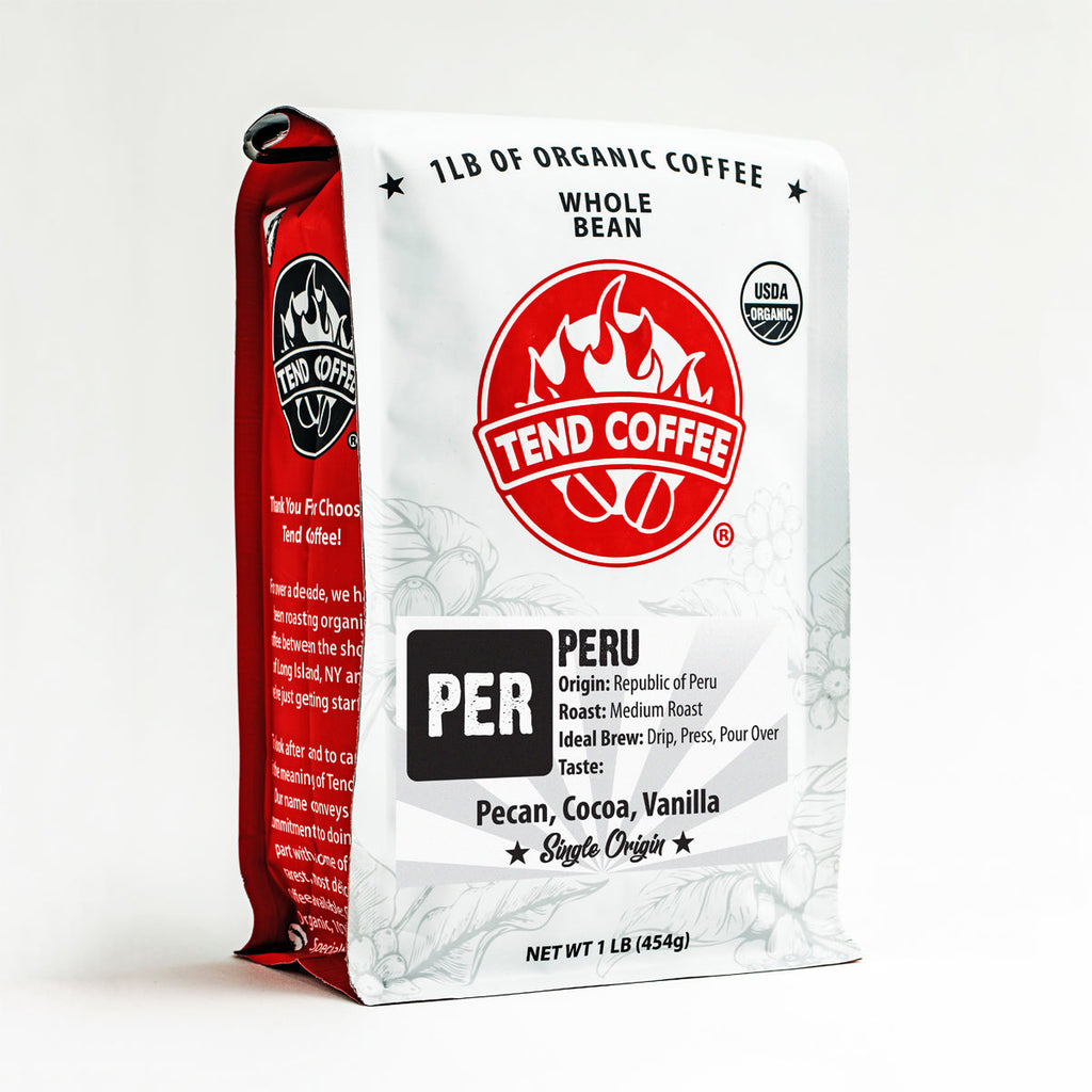 Tend Coffee Organic Peru Whole Bean Coffee, 1 lb, for French Press, Cone, and Espresso Machines