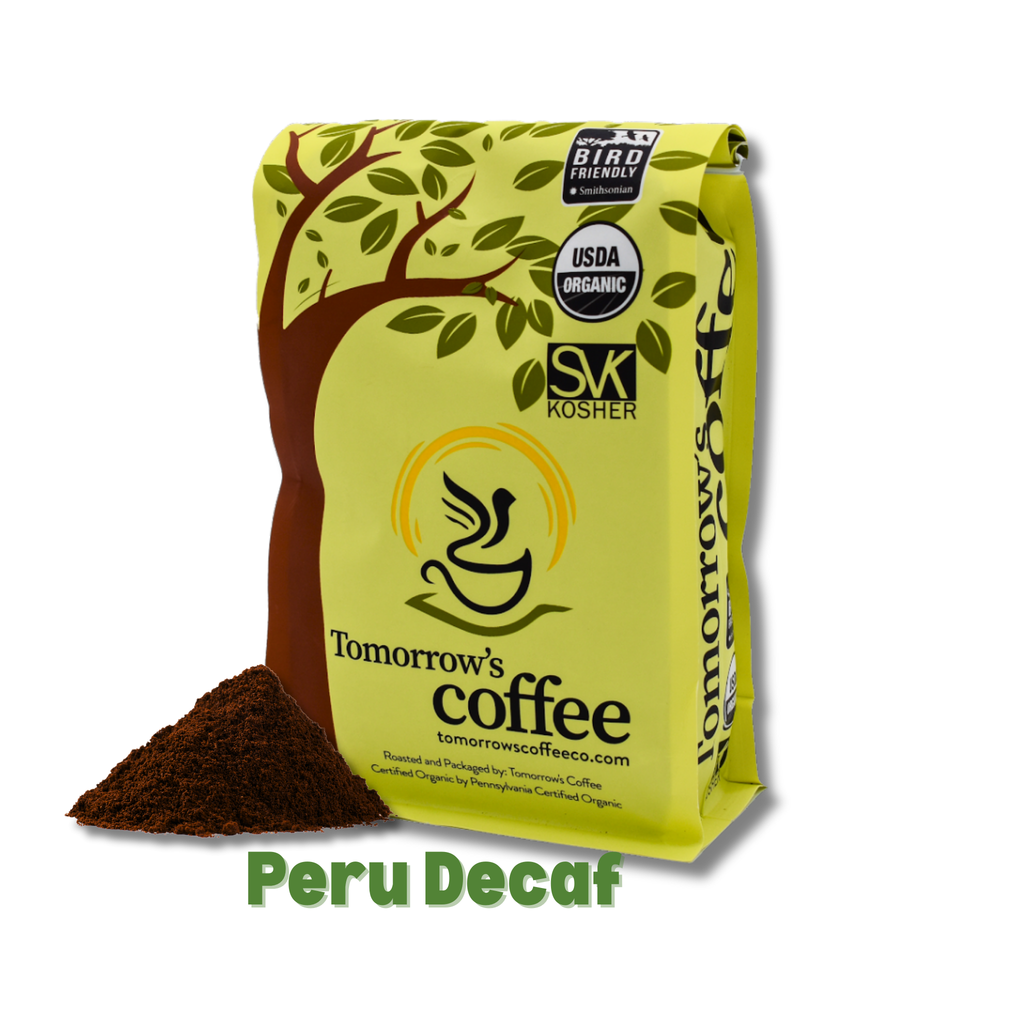 12 oz. ground organic decaf coffee, dark roast.