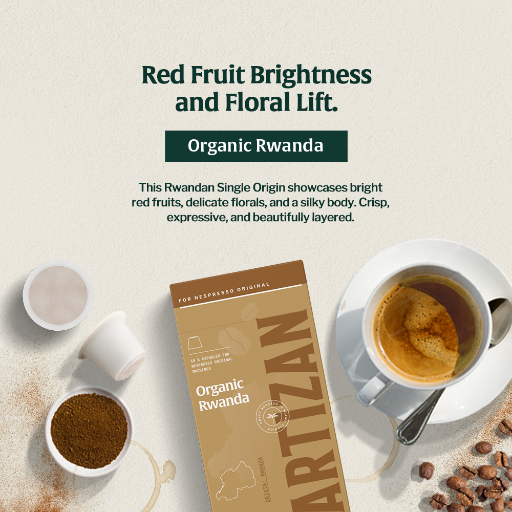 Artizan Organic Rwanda Espresso Capsules, 10-Pack, for Nespresso Original machines