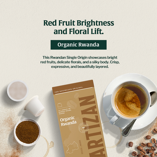 Artizan Organic Rwanda Espresso Capsules, 10-Pack, for Nespresso Original machines