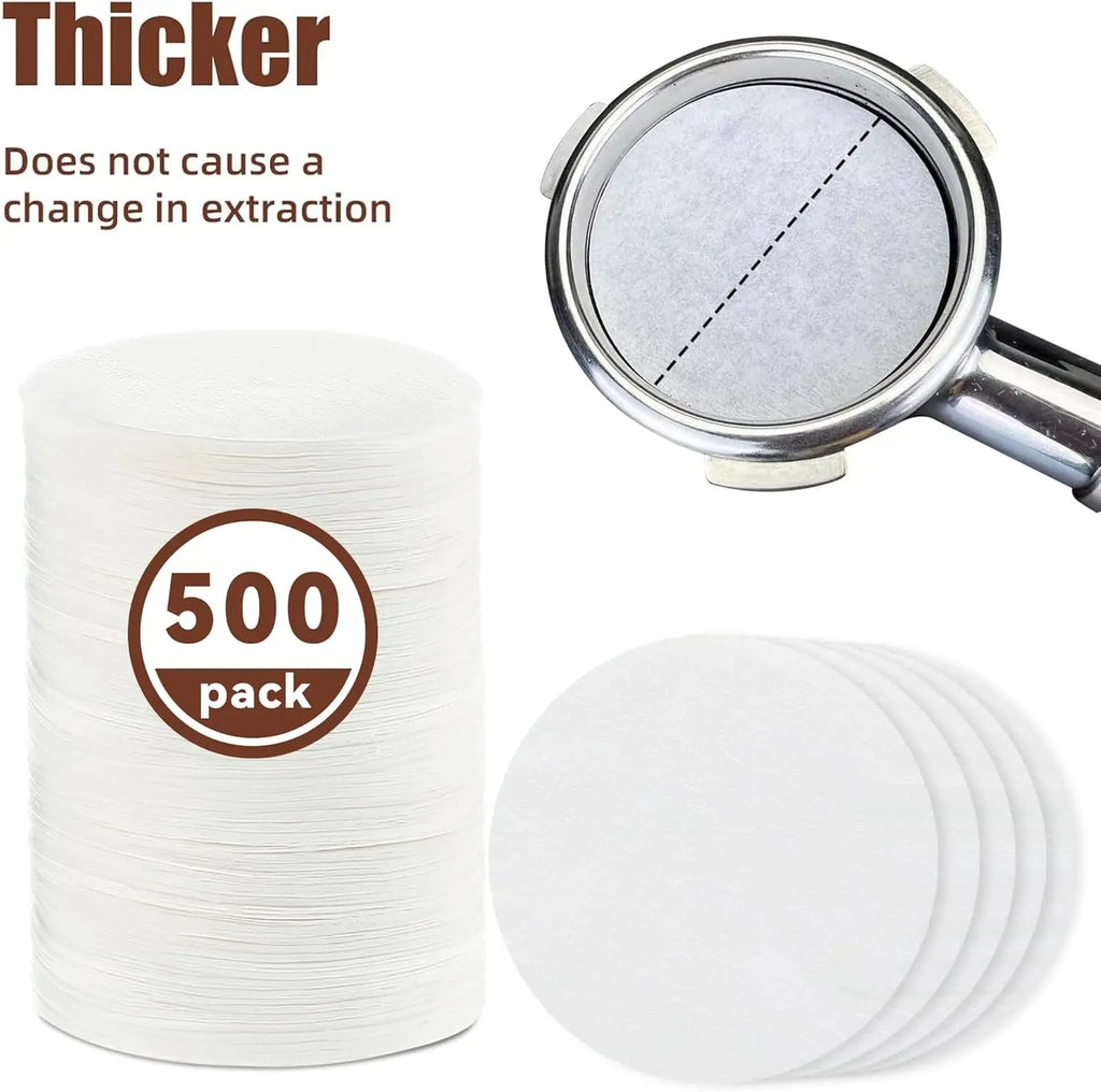 54mm Espresso Paper Puck Filters, 500 Count for specialty coffee machines.