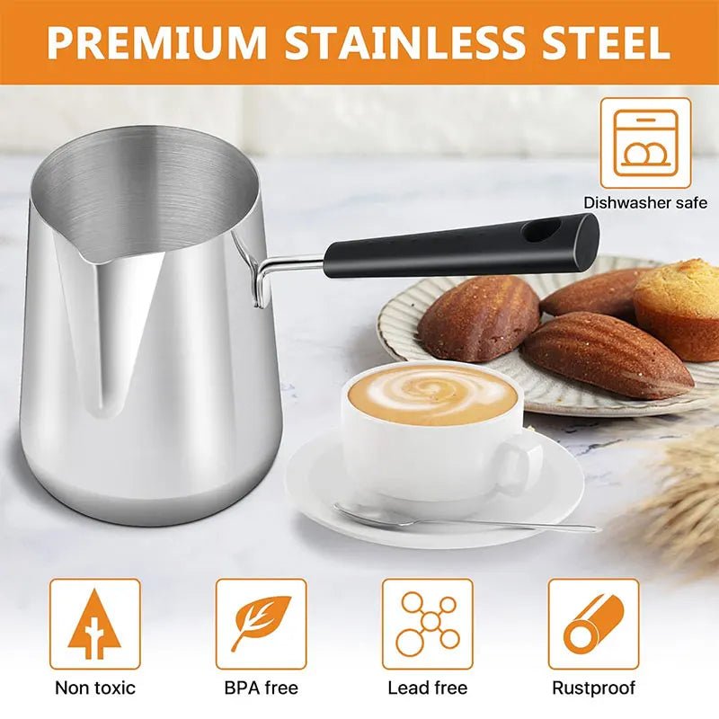 Vivalo Stainless Steel Turkish Coffee Pot with Precision Pouring Spout