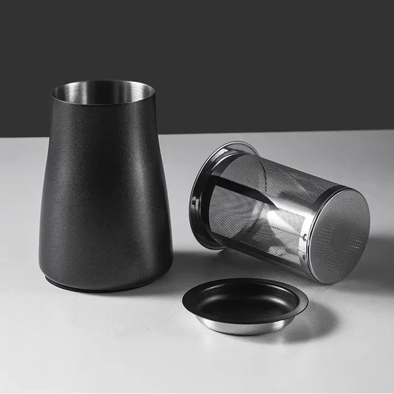 Vivalo Stainless Steel Coffee Grounds Sifter with Lid for easy pouring and storage.