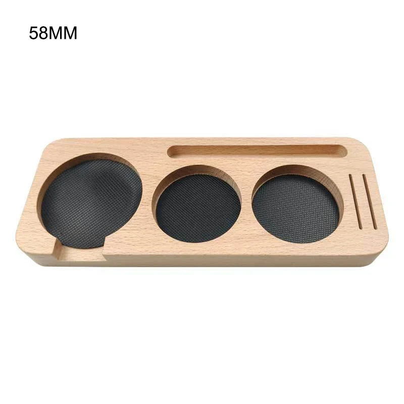 Beech wood 58mm tamping station for espresso machines