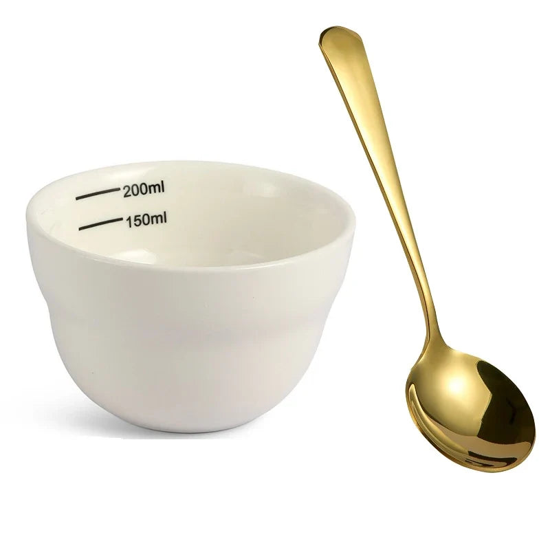 White Vivalo Coffee Cupping Bowl set with spoons