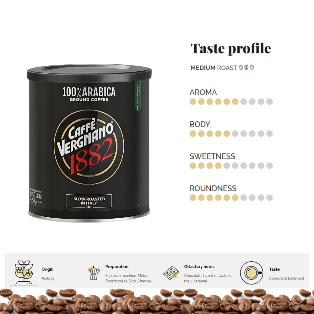 Caffè Vergnano 100% Arabica Medium Grind Espresso Coffee, 8.8 oz