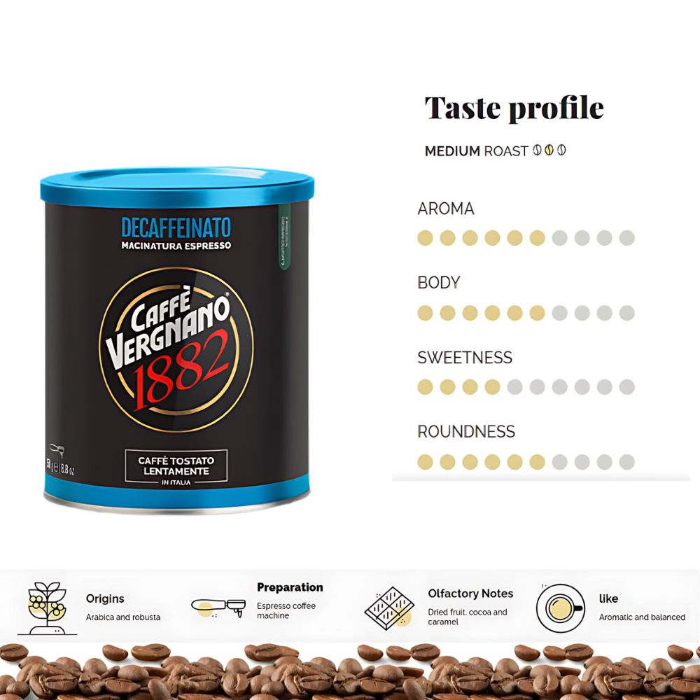 Caffè Vergnano Decaf Fine Ground Espresso Coffee, 8.8 oz