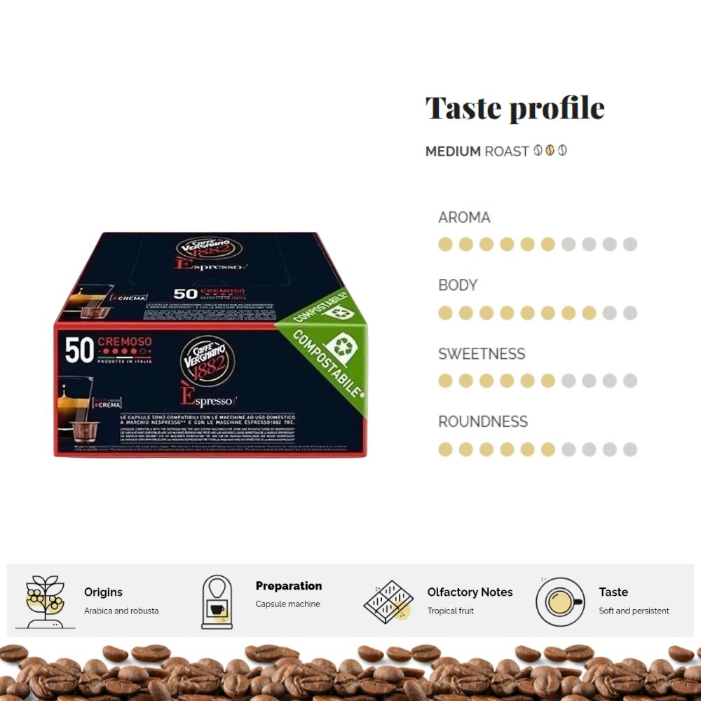 Caffè Vergnano Cremoso Nespresso Original Capsules, 50 Count