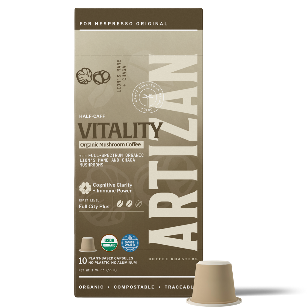 Artizan Coffee Roasters Organic Mushroom Espresso Capsules for Nespresso Original, 10-Pack.