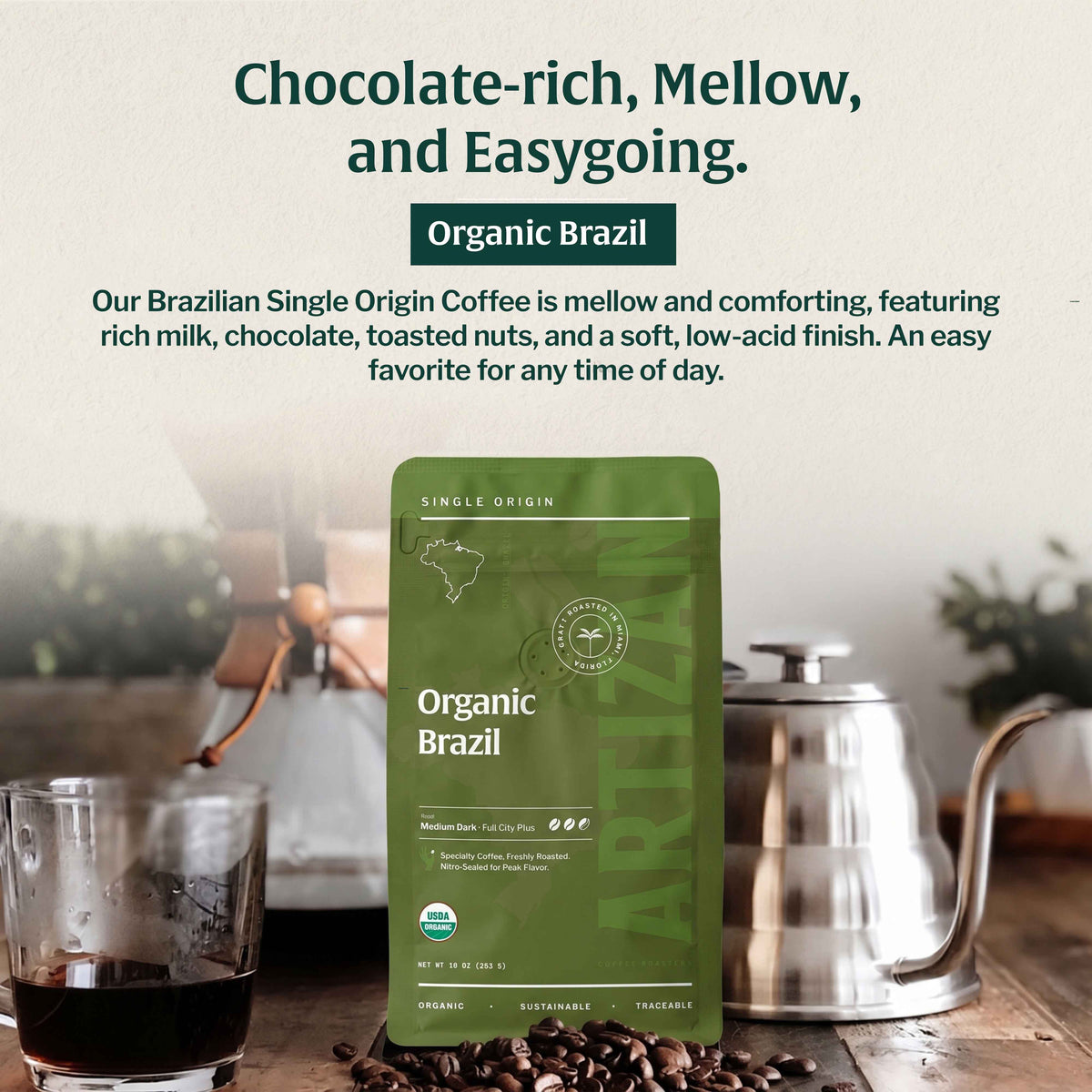 Artizan Organic Fair Trade Brazil Dark Roast Coffee