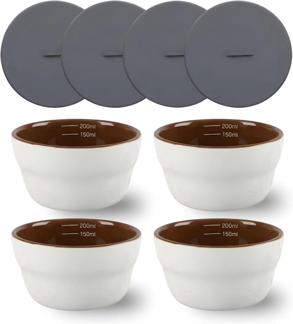 Artizan Coffee Cupping Bowl Set (4 Pack) with Silicone Lids 200Ml Ceramic Cupping Cups with 150Ml & 200Ml Measurement Markers Professional Tasting Cups for Baristas, Roasters & Labs - Shop Coffee Hobby