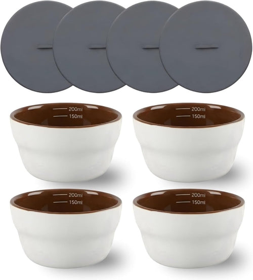 Artizan Coffee Cupping Bowl Set (4 Pack) with Silicone Lids 200Ml Ceramic Cupping Cups with 150Ml & 200Ml Measurement Markers Professional Tasting Cups for Baristas, Roasters & Labs - Shop Coffee Hobby