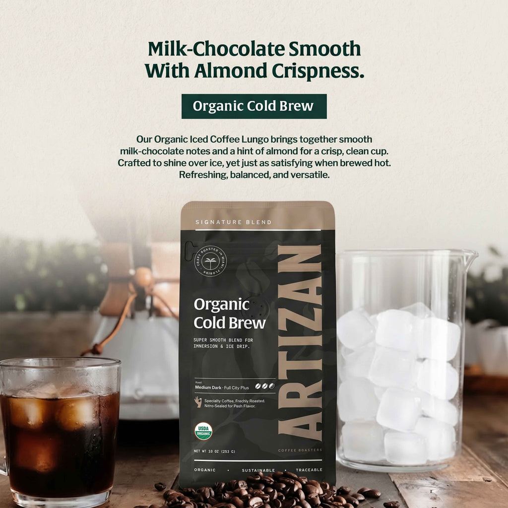 Artizan Organic Cold Brew Coffee Blend – Whole Bean or Extra Coarse