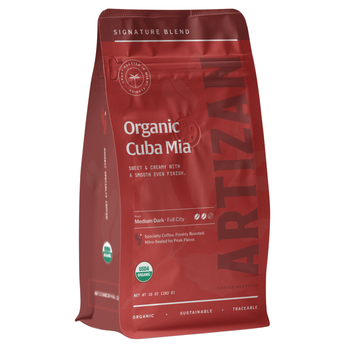 Artizan Coffee Roasters Cuba Mia Organic Dark Roast Coffee beans.