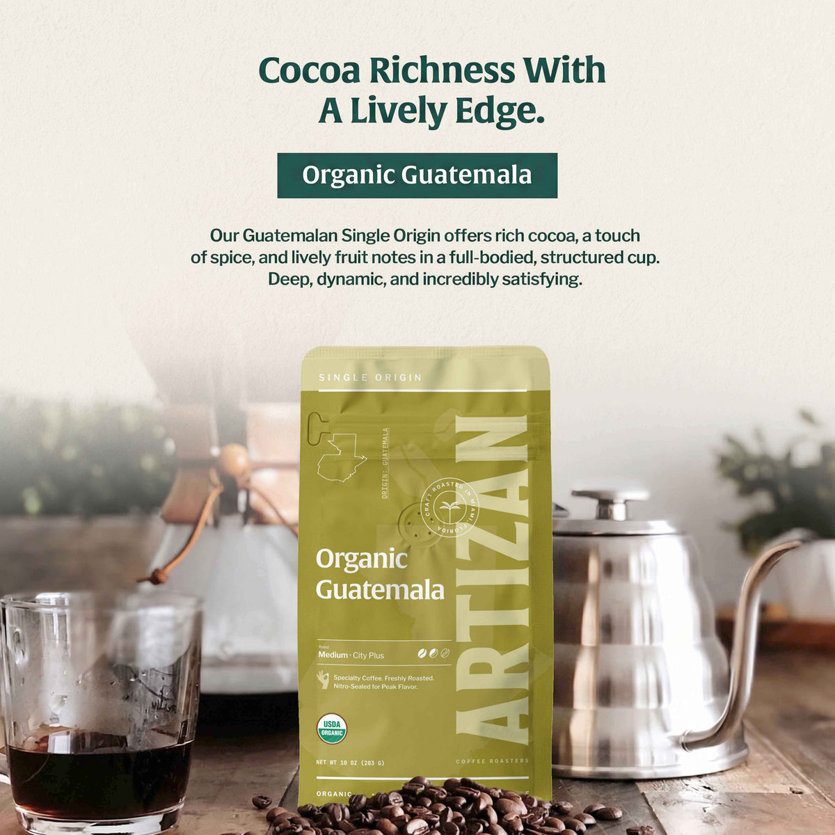 Artizan Organic Fair Trade Guatemala Dark Roast Coffee