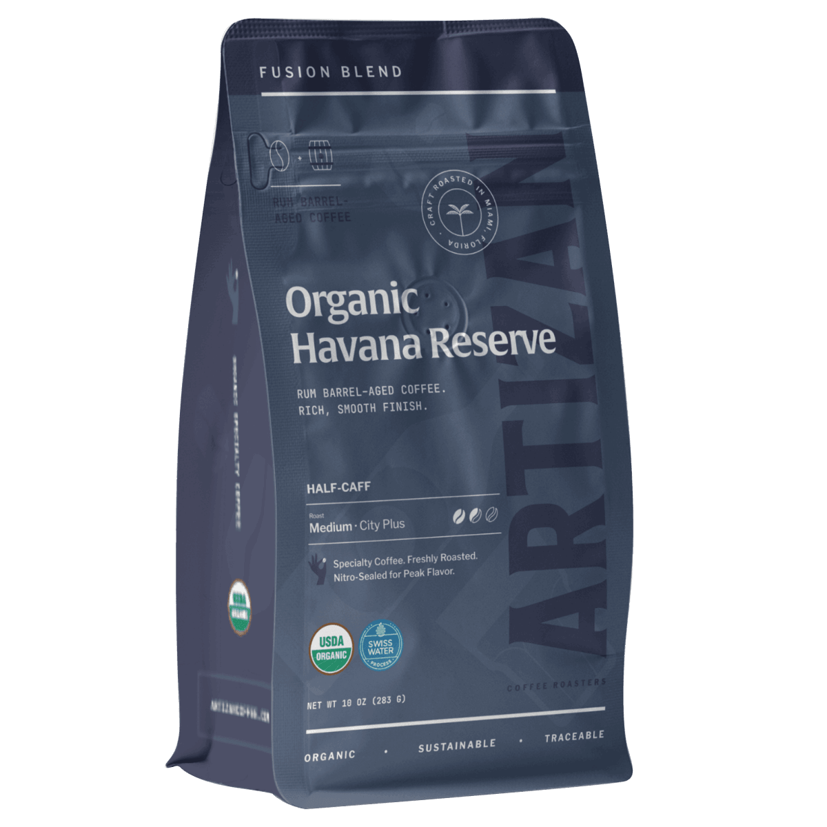 Artizan Coffee Roasters Havana Reserve Organic Rum Barrel-Aged Coffee beans.