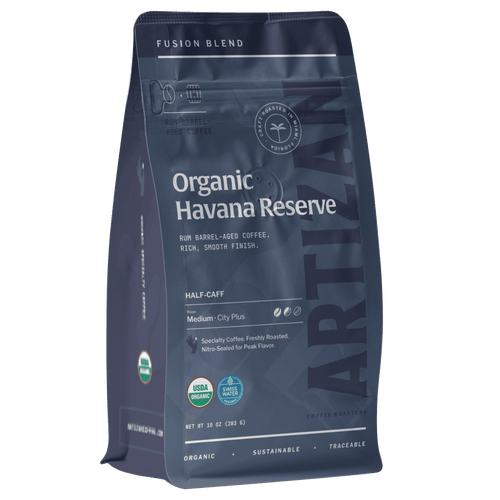 Artizan Coffee Roasters Havana Reserve Organic Rum Barrel-Aged Coffee beans.
