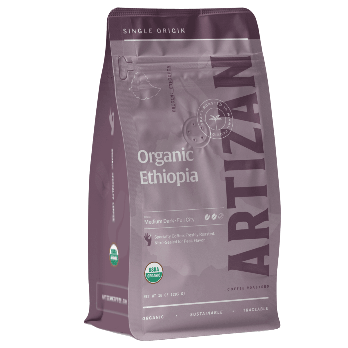 Artizan Coffee Roasters Organic Ethiopian Dark Roast Coffee Beans & Ground