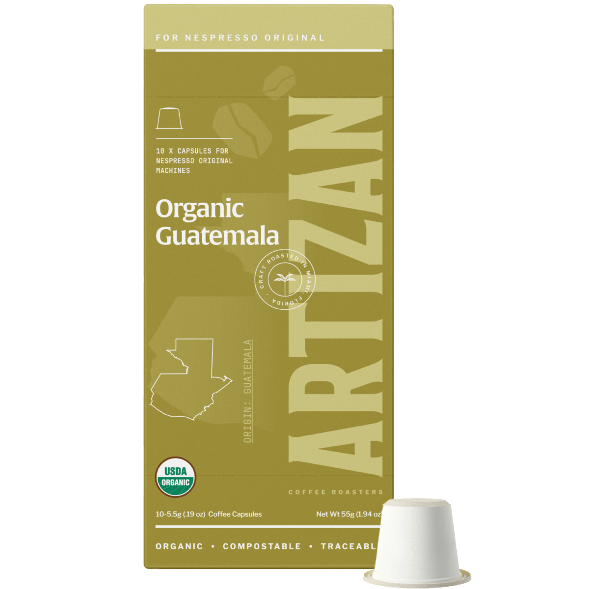 Artizan Coffee Roasters Organic Guatemala Robusta Espresso Capsules – 10 Count, Nespresso compatible