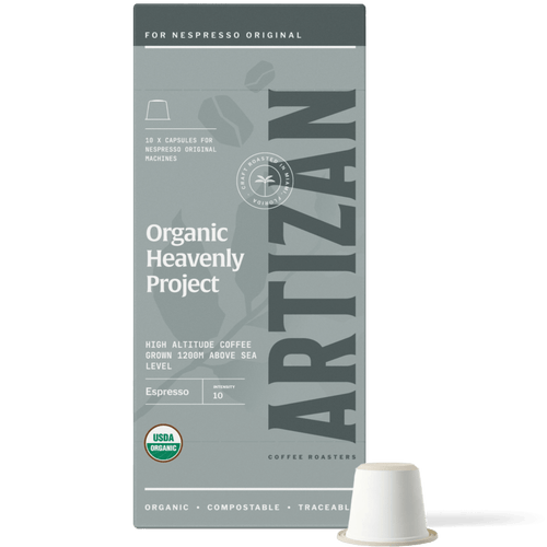 Artizan Coffee Roasters Organic Heavenly Project Espresso Capsules - 10 Count, Nespresso compatible.