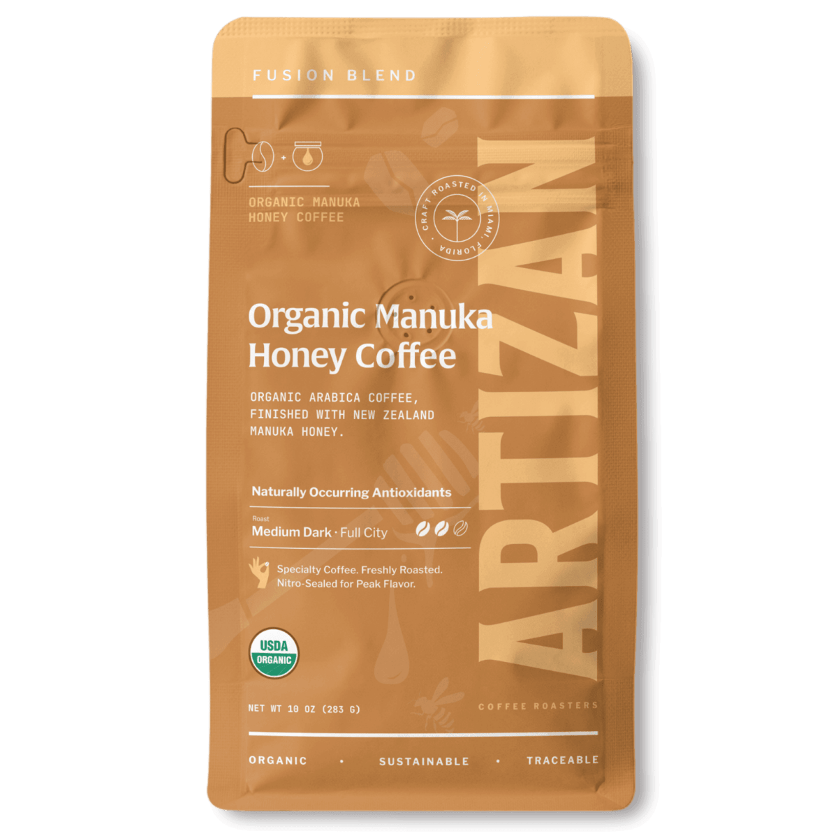 Artizan Organic Manuka Honey Arabica Coffee, medium roast version