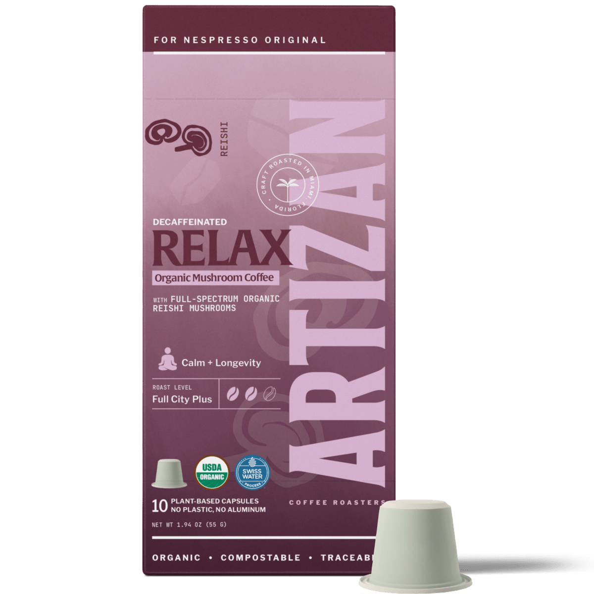 Artizan Coffee Roasters Organic Reishi Decaf Espresso Capsules