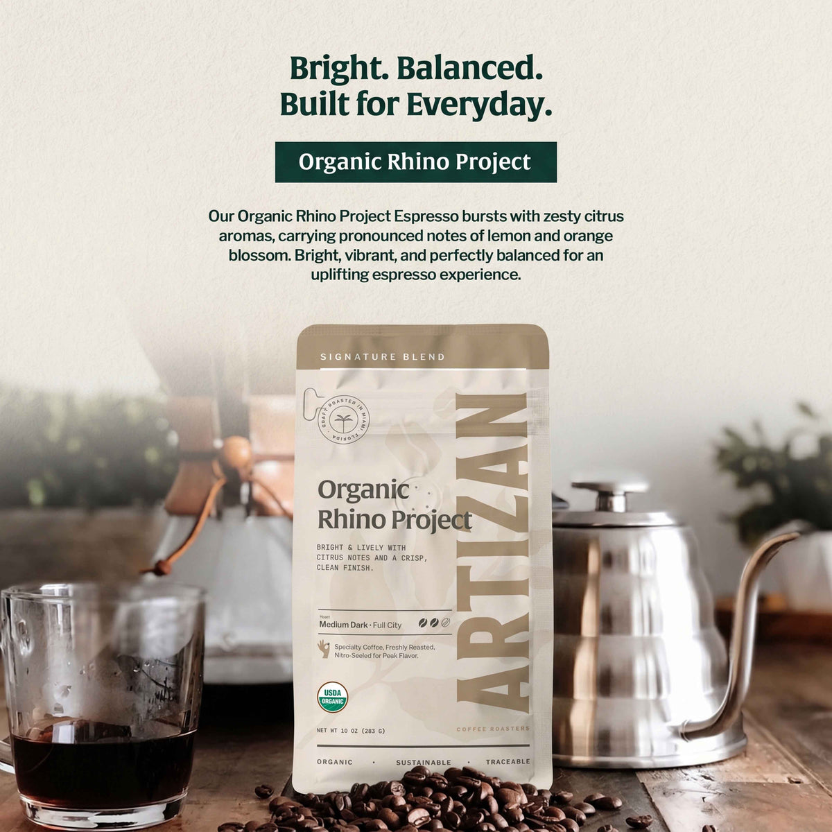 Artizan Rhino Project Organic Dark Roast Coffee