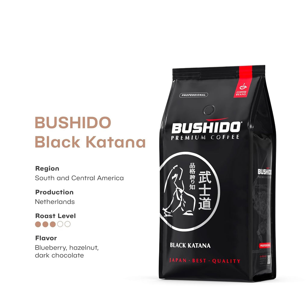 Black Katana Premium Whole Bean Coffee 2.2 Lb (1Kg) Bulk Bag Medium Roast 100% Arabica - Rich & Smooth Taste with Dark Chocolate Notes - Non-Bitter Espresso Beans - Imported from the Netherlands - Haynesworld General Goods