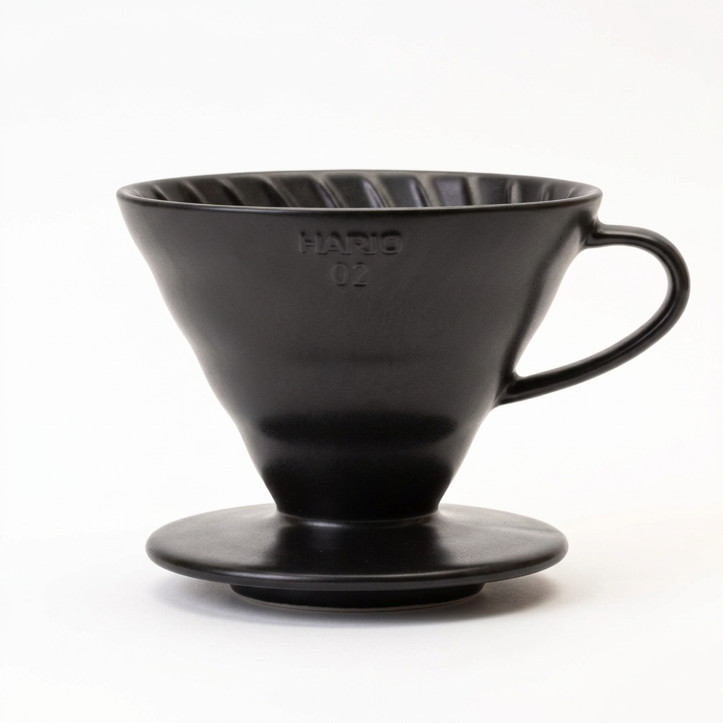 Black V60 ceramic dripper on a clean white background