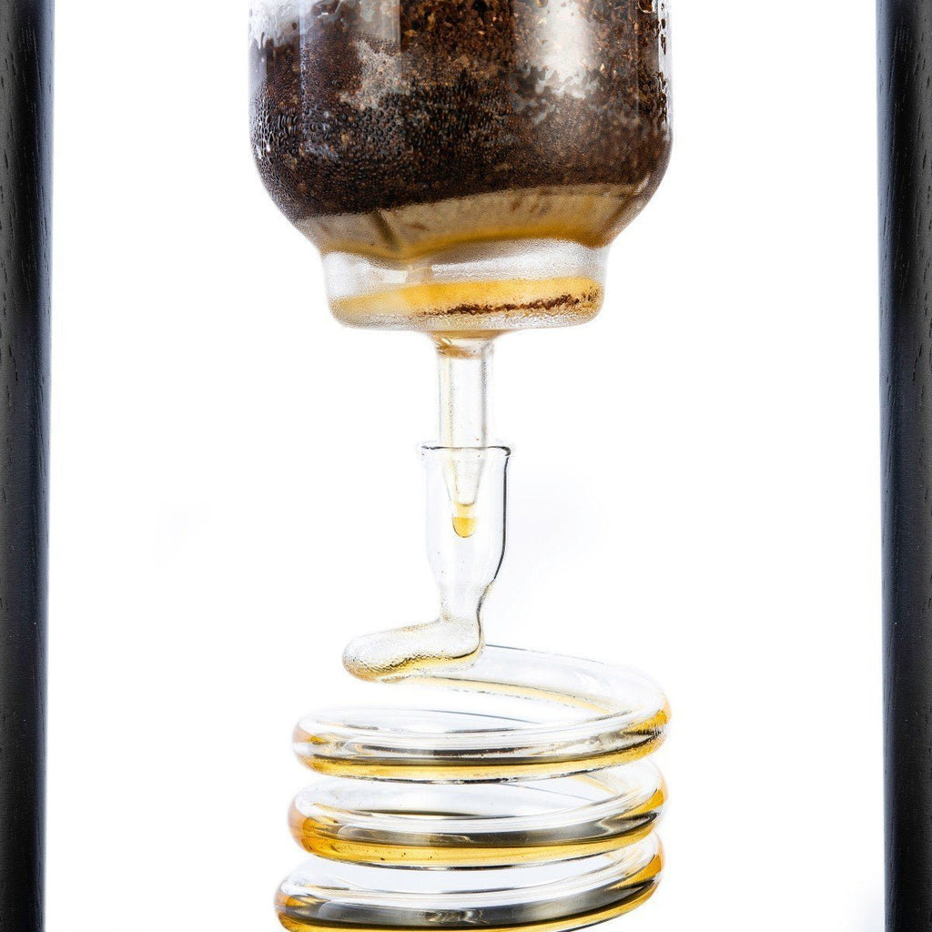 Black Straight Frame version of the 6–8 Cup Yama Glass Cold Brew Tower