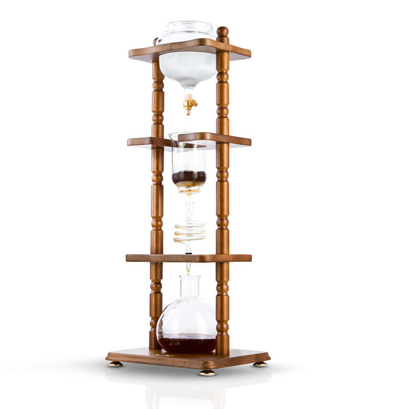 Espresso Parts Yama 32 oz Cold Brew Tower in Curved Brown Wood Frame