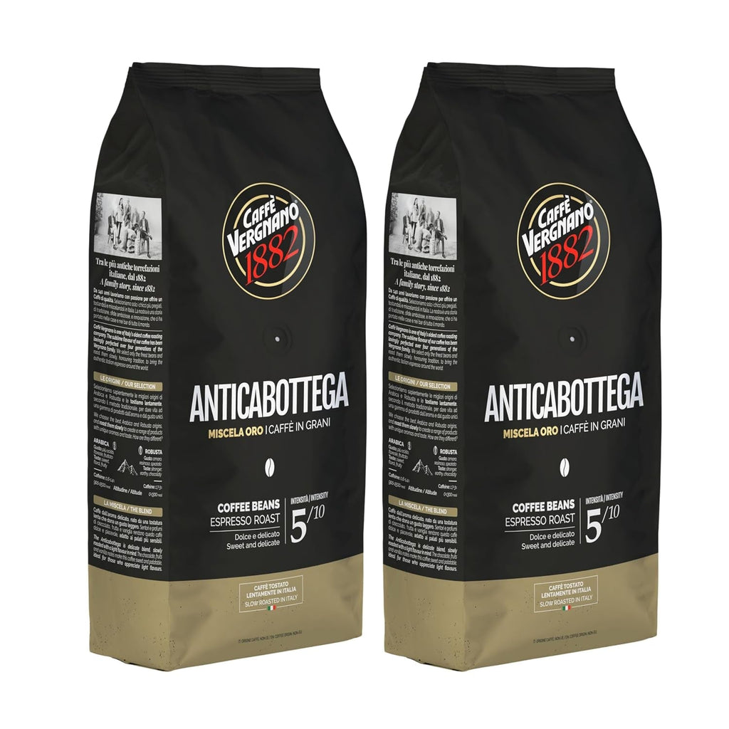 Caffe Vergnano Espresso Beans Antica Bottega Whole Bean Coffee 2.2 Lb (Pack of 2) - Italian Medium Roast Arabica, with Chocolate Caramel Notes - for Coffee Maker, French Press Espresso Maker, Moka Pot - Haynesworld General Goods