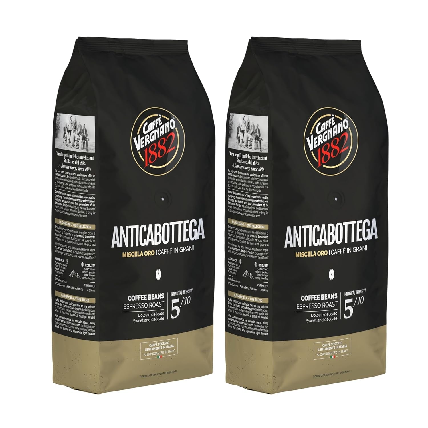 Caffe Vergnano Espresso Beans Antica Bottega Whole Bean Coffee 2.2 Lb (Pack of 2) - Italian Medium Roast Arabica, with Chocolate Caramel Notes - for Coffee Maker, French Press Espresso Maker, Moka Pot - Haynesworld General Goods