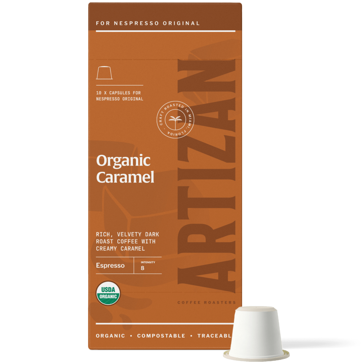 Artizan Organic Caramel Espresso Capsules – 10 Count