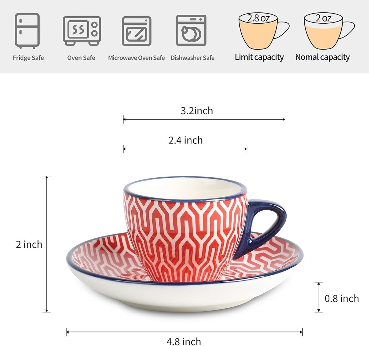 Ceramic Espresso Cups with Saucers, Assorted Colors, Set of 6 - Shop Coffee Hobby
