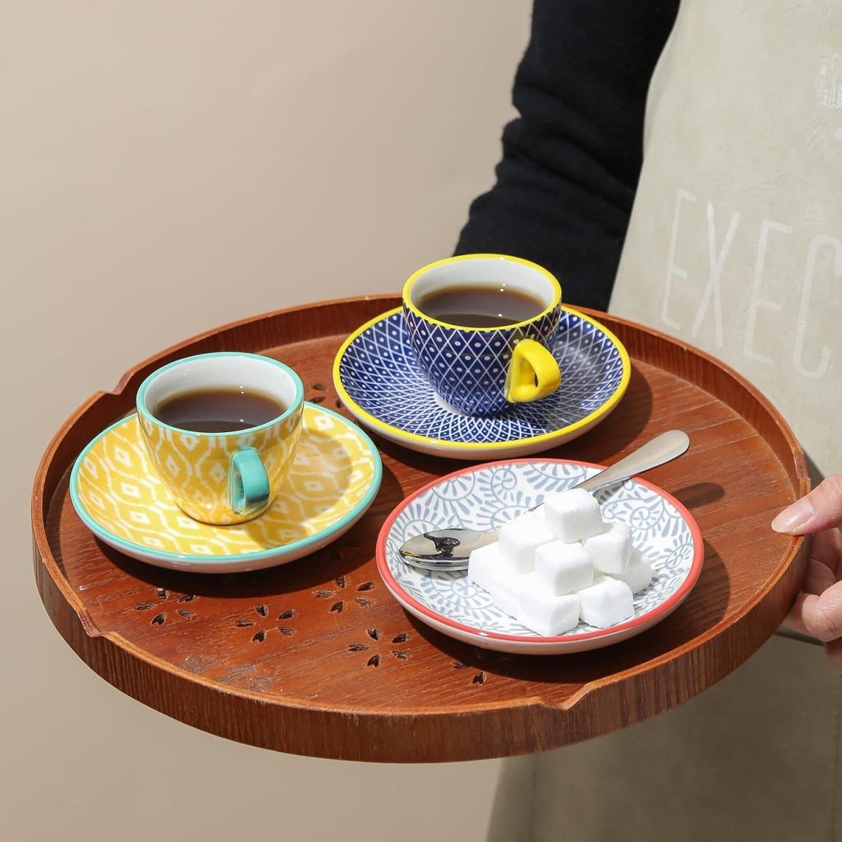 Ceramic Espresso Cups with Saucers, Assorted Colors, Set of 6 - Shop Coffee Hobby