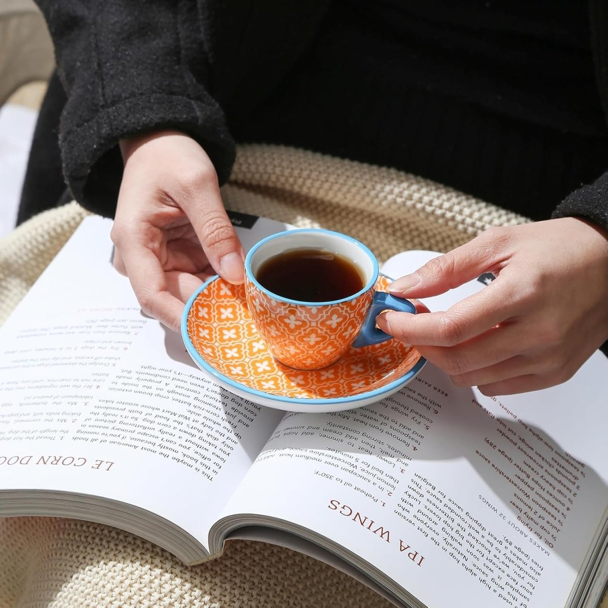 Ceramic Espresso Cups with Saucers, Assorted Colors, Set of 6 - Shop Coffee Hobby