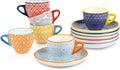 Ceramic Espresso Cups with Saucers, Assorted Colors, Set of 6 - Shop Coffee Hobby