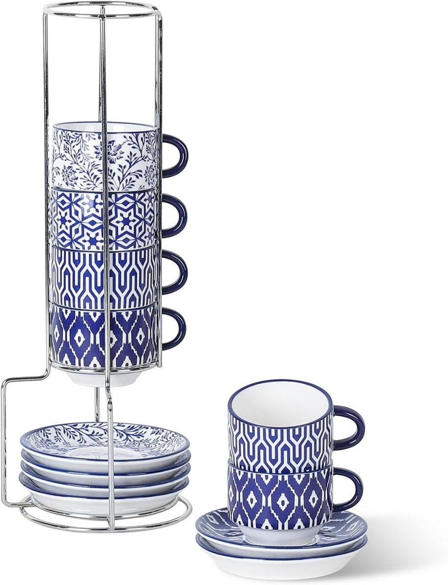 Ceramic Espresso Cups with Saucers, Vintage Blue, Set of 6 - Shop Coffee Hobby