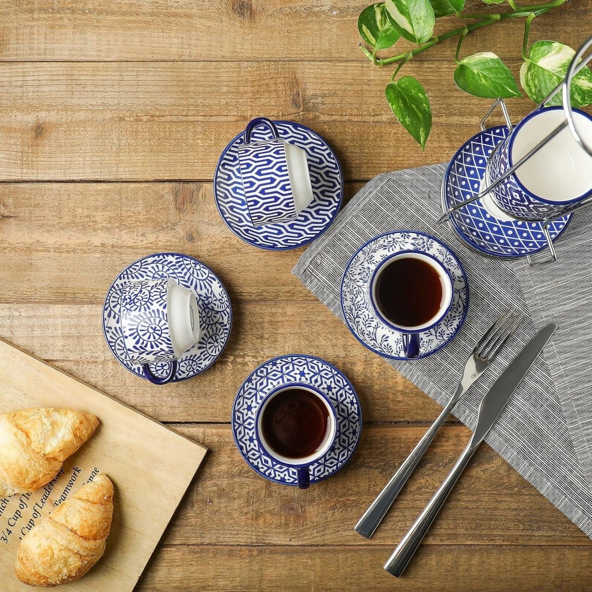 Ceramic Espresso Cups with Saucers, Vintage Blue, Set of 6 - Shop Coffee Hobby