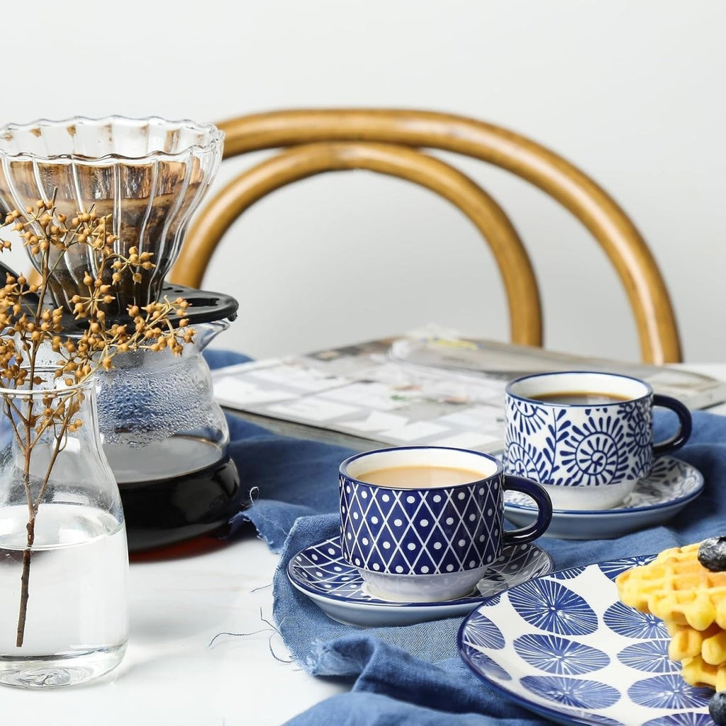 Ceramic Espresso Cups with Saucers, Vintage Blue, Set of 6 - Shop Coffee Hobby