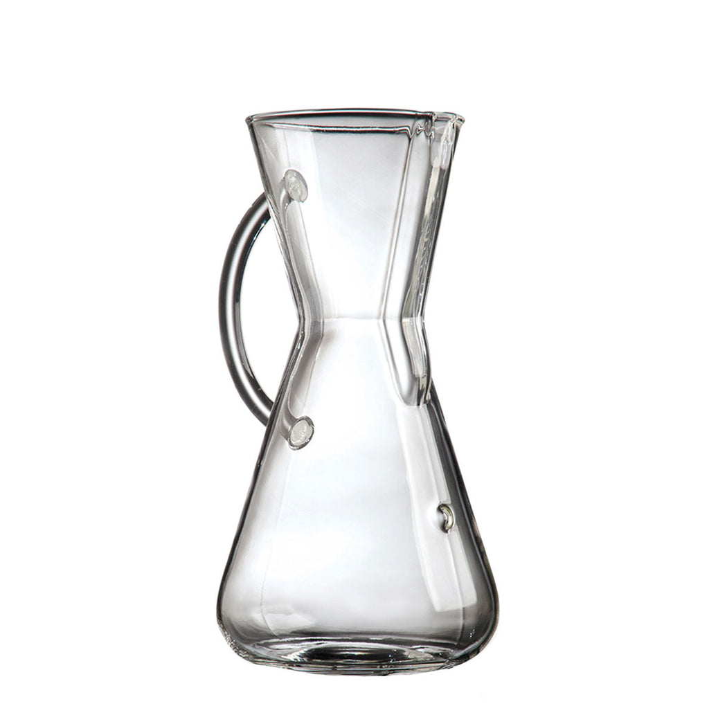 Espresso Parts Chemex 3-cup glass pour-over coffee maker with handle.