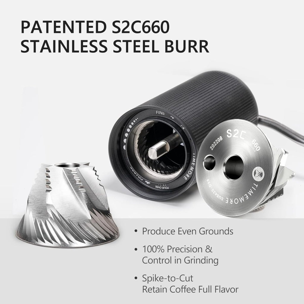 Chestnut C3S Manual Coffee Grinder – Stainless Steel S2C Conical Burr, Adjustable Grind, Travel‑Ready (Black) - Shop Coffee Hobby