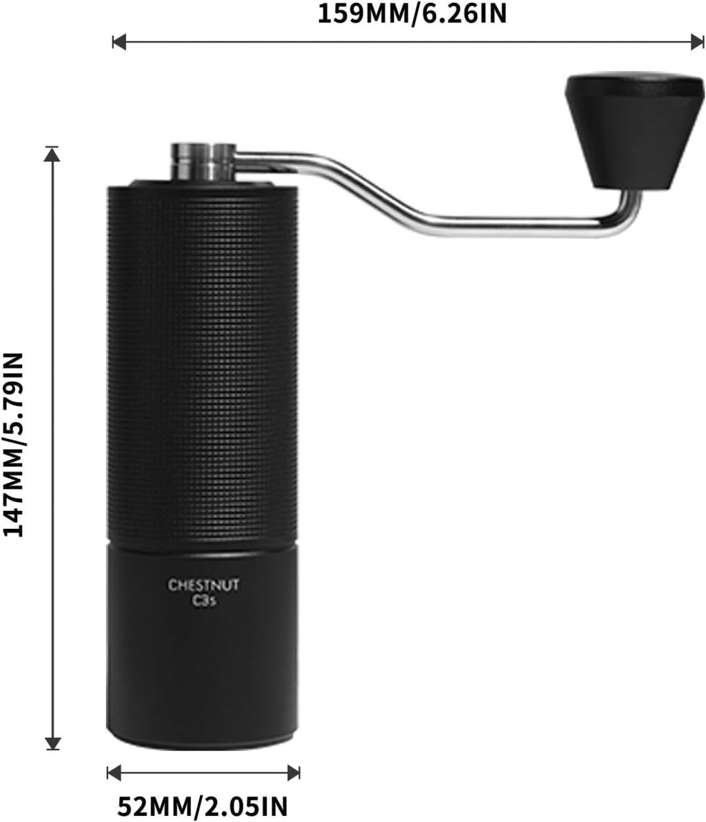 Chestnut C3S Manual Coffee Grinder – Stainless Steel S2C Conical Burr, Adjustable Grind, Travel‑Ready (Black) - Shop Coffee Hobby