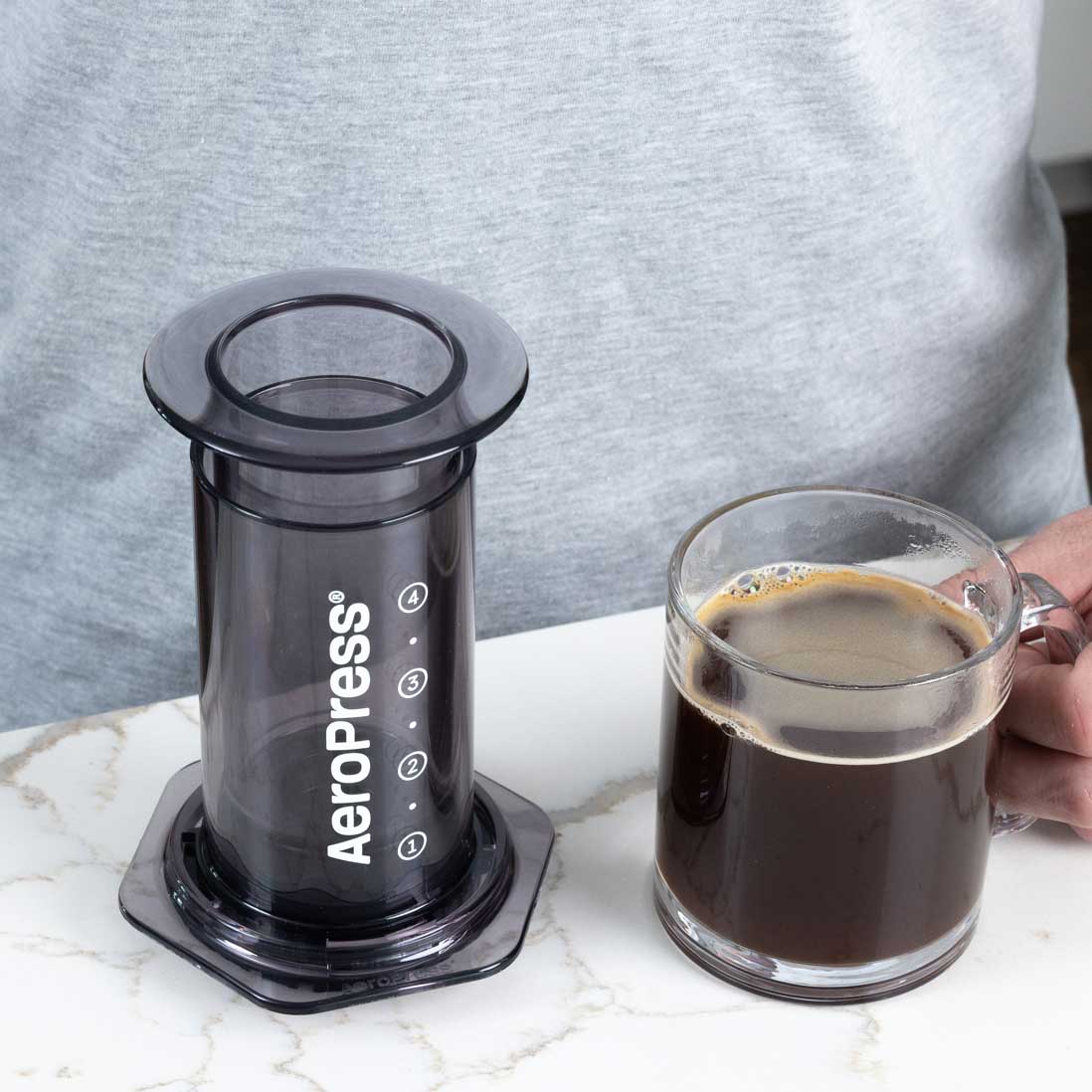 AeroPress Clear Coffee Maker – Black Version, 10 oz Manual Brewer