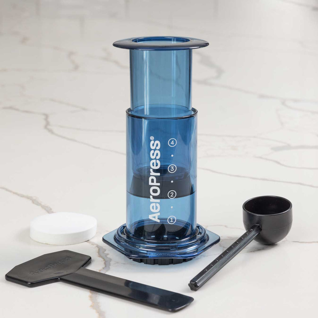 AeroPress Clear Coffee Maker – Blue Version, 10 oz Manual Brewer