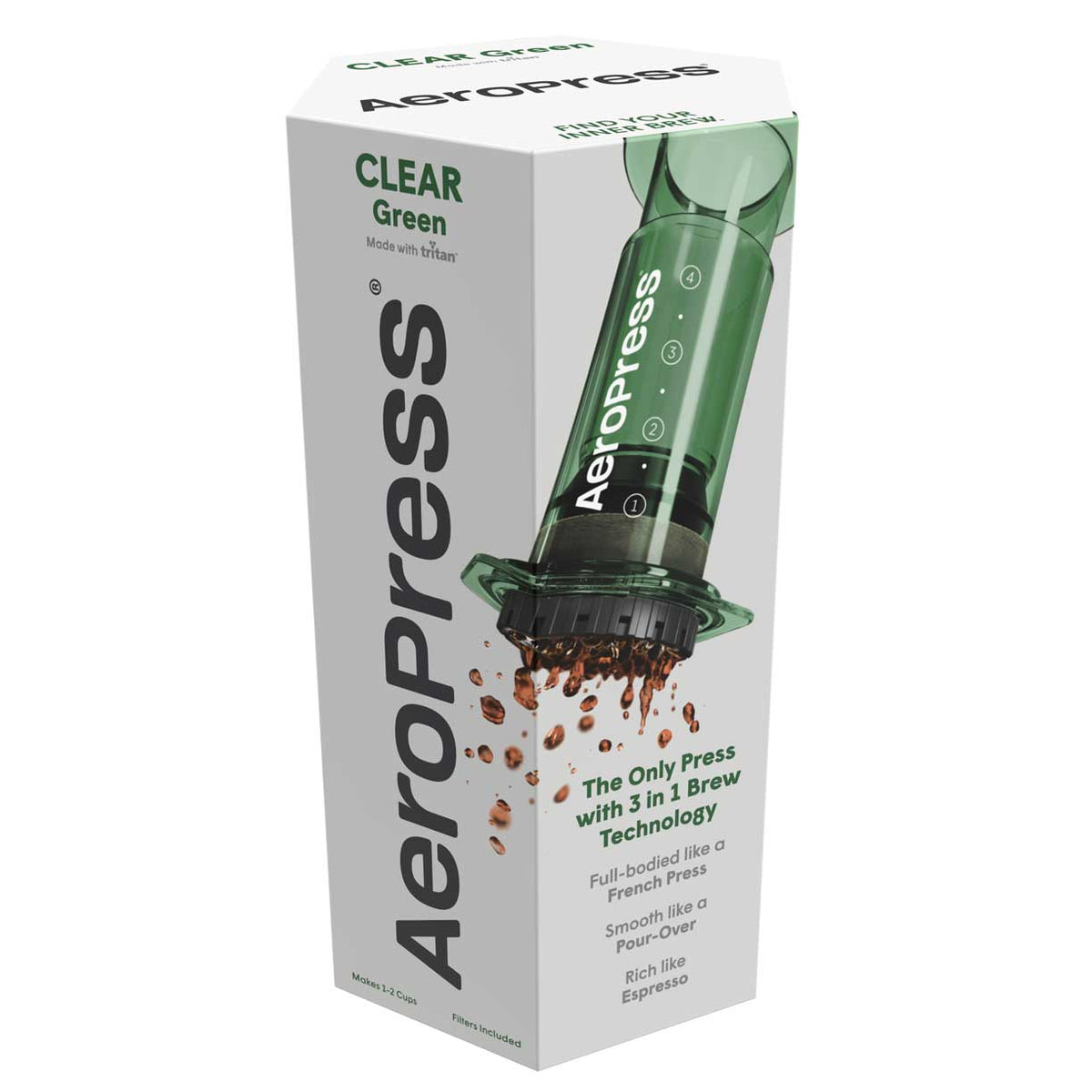AeroPress Clear Coffee Maker in Green Version, 10 oz Manual Brewer