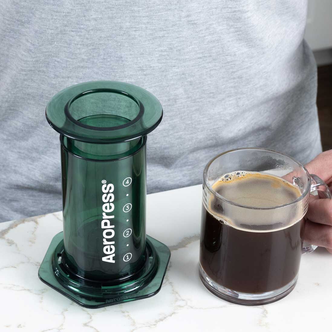 Green version of the 10 oz AeroPress Clear Coffee Maker